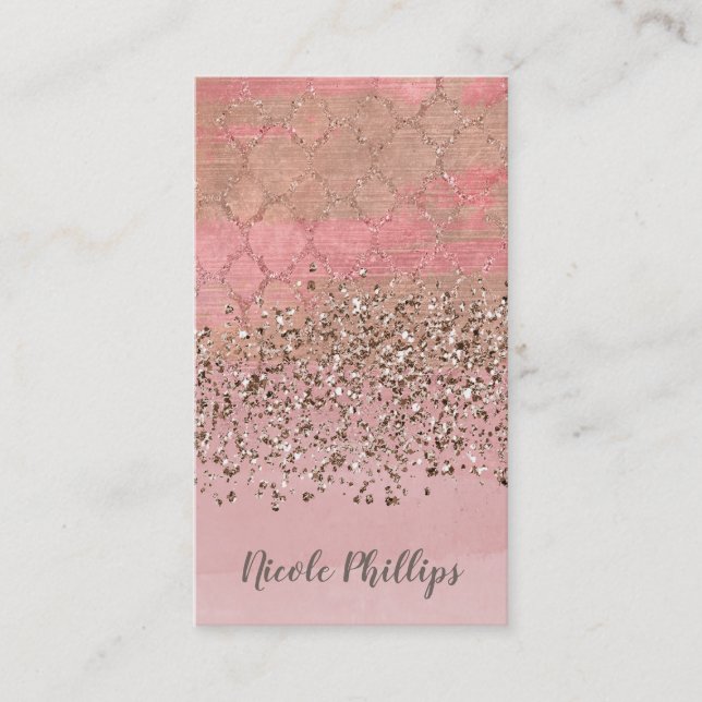 Pink Blush Glitter Moroccan Indian Princess Glam Business Card (Front)