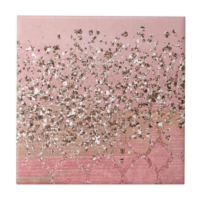 Pink Blush Glitter Moroccan Indian Princess Glam Ceramic Tile (Front)