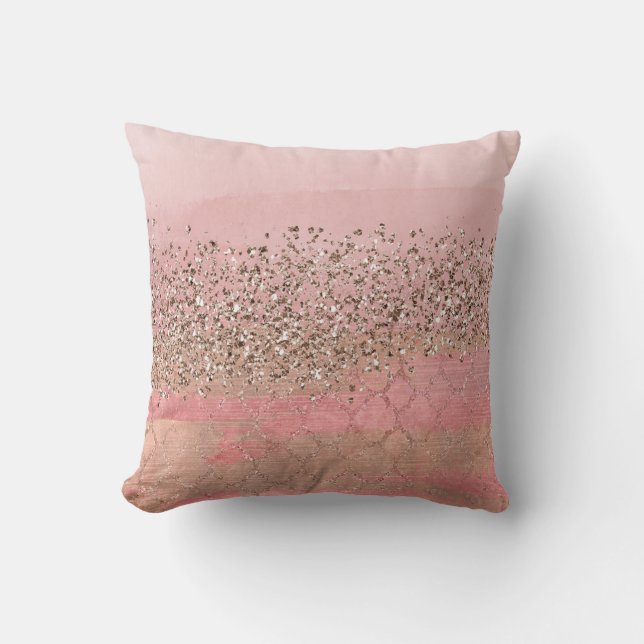 Pink Blush Glitter Moroccan Indian Princess Glam Cushion (Front)