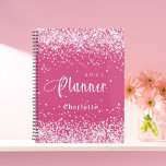 Pink blush glitter name appointment 2025 planner<br><div class="desc">Pink background,  decorated with blush pink faux glitter dust.  Personalise and add a year and name.  White letters.</div>