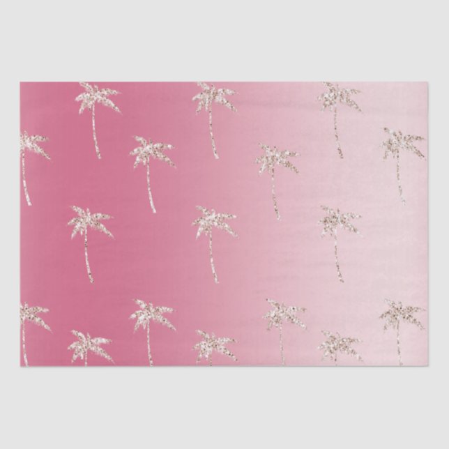 Pink Blush Glitter Palm Trees Ombre        Tissue Paper (Front)