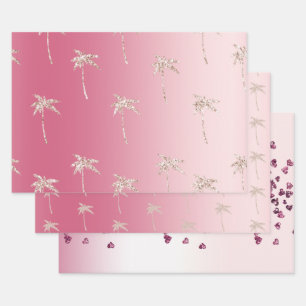 Pink Blush Glitter Palm Trees Ombre Wrapping Paper Sheet