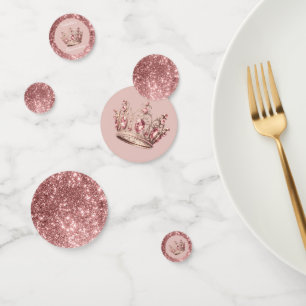 Pink Blush Glitter Tiara Crown Quinceañera Confetti