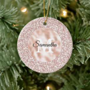 Pink Blush Glitzy Glitter Monogram       Ceramic Ornament