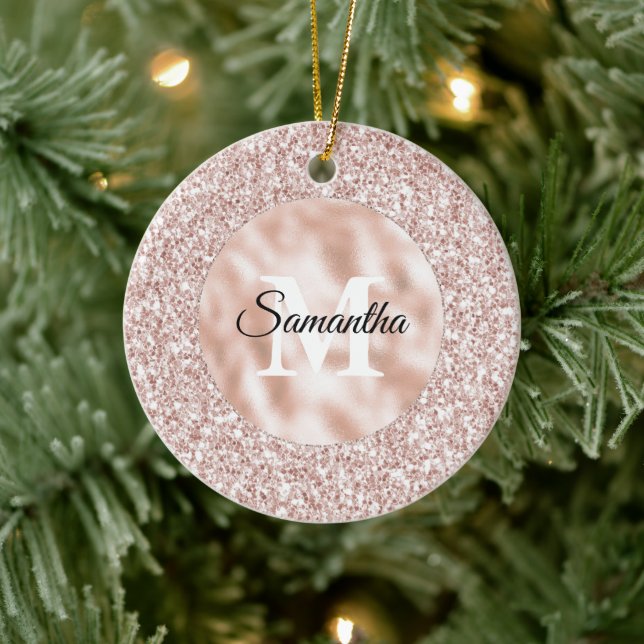 Pink Blush Glitzy Glitter Monogram       Ceramic Ornament (Tree)
