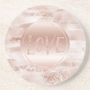 Pink Blush Glitzy Glitter Sparkle Love Coaster