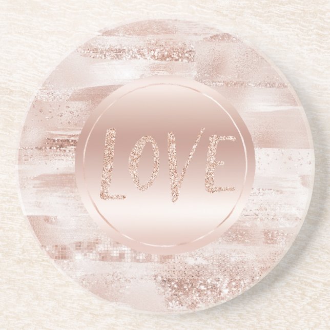 Pink Blush Glitzy Glitter Sparkle Love   Coaster (Front)