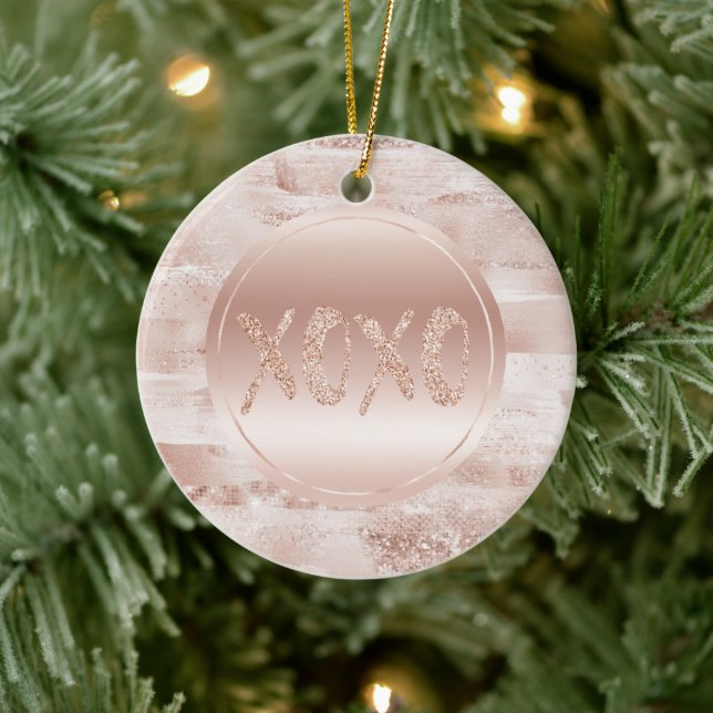 Pink Blush Glitzy Glitter Sparkle XOXO     Ceramic Ornament (Tree)