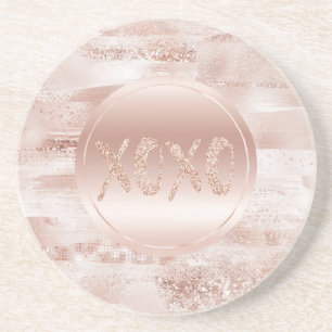 Pink Blush Glitzy Glitter Sparkle XOXO Coaster