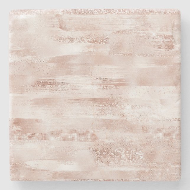Pink Blush Glitzy Glitter  Stone Coaster (Front)