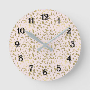 Pink Blush Gold Animal Print Round Clock