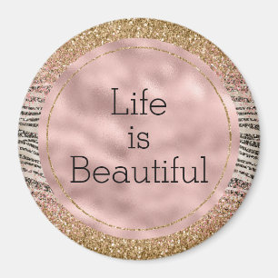 Pink Blush Gold Black Glitzy Glitter Zebra Print Magnet