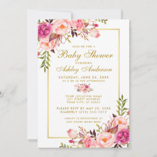Pink Blush Gold Floral Baby Shower Invitation