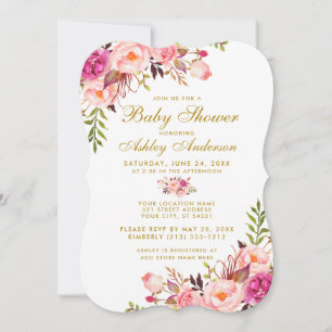 Pink Blush Gold Floral Baby Shower Invitation B