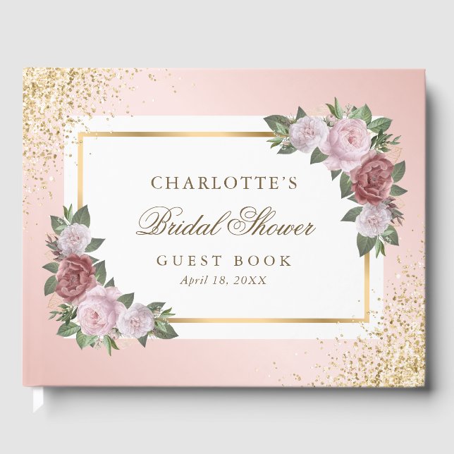 Pink Blush Gold Floral Bridal Shower Guest Book (Front)