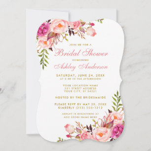 Pink Blush Gold Floral Bridal Shower Invitation BP