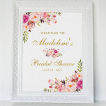 Pink Blush Gold Floral Bridal Shower Welcome Poster<br><div class="desc">Watercolor Pink Blush Gold Floral Bridal Shower Welcome Poster</div>