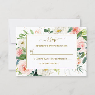 Pink Blush Gold Floral Gold Wedding RSVP Card