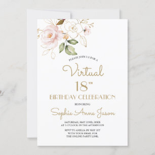 Pink Blush Gold Floral Virtual 18th Birthday Party Invitation