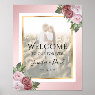 Pink Blush Gold Floral Wedding Photo Welcome Sign