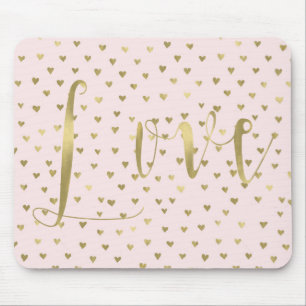 Pink Blush Gold Hearts Love Mouse Pad