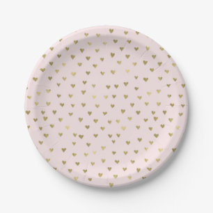 Pink Blush Gold Hearts Paper Plate