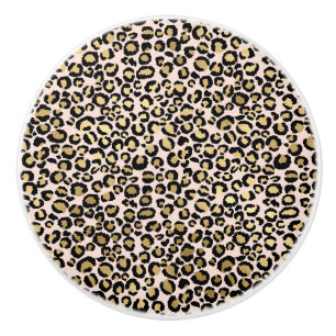 Pink Blush Gold Leopard Print Ceramic Knob