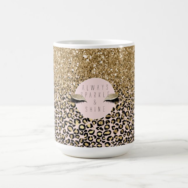 Pink Blush Gold Leopard Print Coffee Mug (Center)