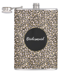 Pink Blush Gold Leopard Print Hip Flask