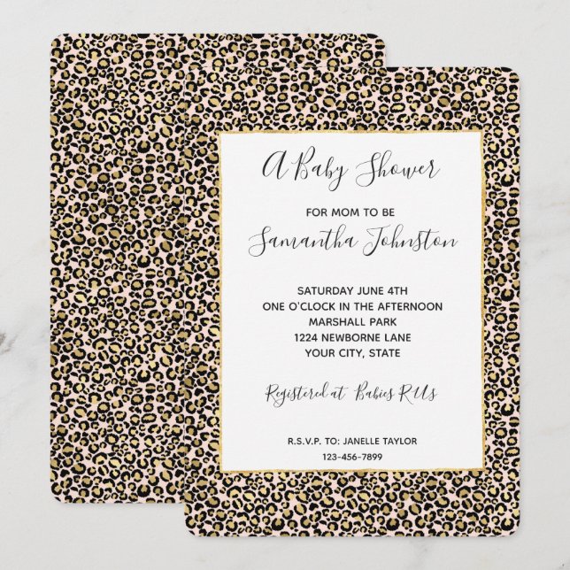 Pink Blush Gold Leopard Print Invitation (Front/Back)