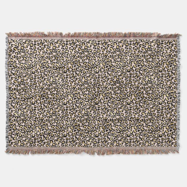 Pink Blush Gold Leopard Print Throw Blanket (Front)