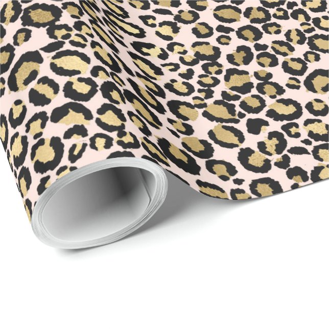 Pink Blush Gold Leopard Print Wrapping Paper (Roll Corner)