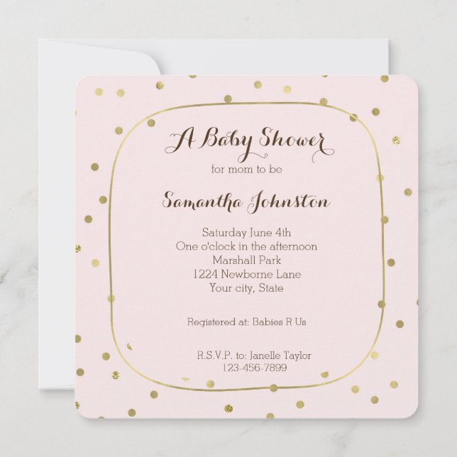 Pink Blush Gold Sparkle Confetti Baby Shower Invitation (Back)
