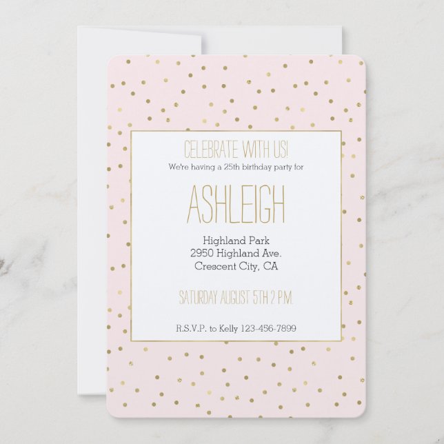 Pink Blush Gold Sparkle Confetti birthday Invitation (Front)
