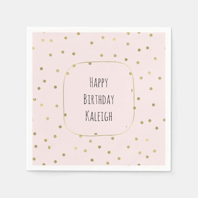 Pink Blush Gold Sparkle Confetti Personalised Napkin (Front)