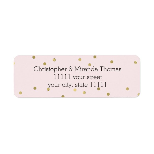 Pink Blush Gold Sparkle Confetti Personalised Return Address Label (Front)