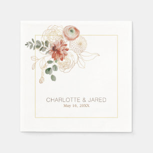 Pink Blush & Gold Watercolor Floral Wedding Napkin