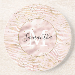 Pink Blush Gold Zebra Print Glitz Coaster