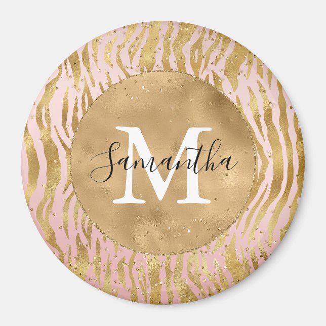 Pink Blush Gold Zebra Print Glitz Sparkle       Magnet (Front)