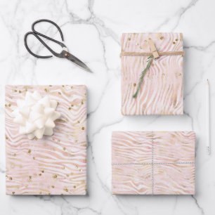 Pink Blush Gold Zebra Print Glitz      Wrapping Paper Sheet