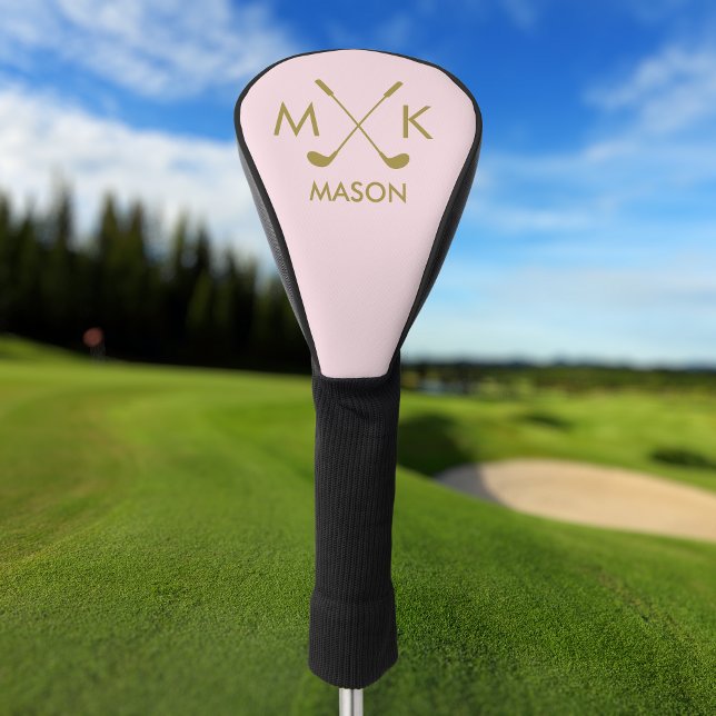 Pink Blush Golfer Golf Modern | Gold Monogram Head Cover (Creator Uploaded)