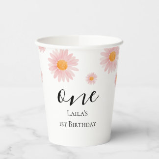 Pink Blush Groovy Daisy Birthday Paper Cups