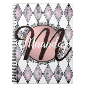 Pink Blush Harlequin Monogram Notebook