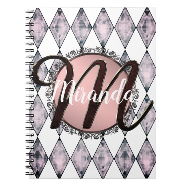 Pink Blush Harlequin Monogram Notebook (Front)