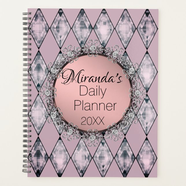 Pink Blush Harlequin Monogram  Planner (Front)