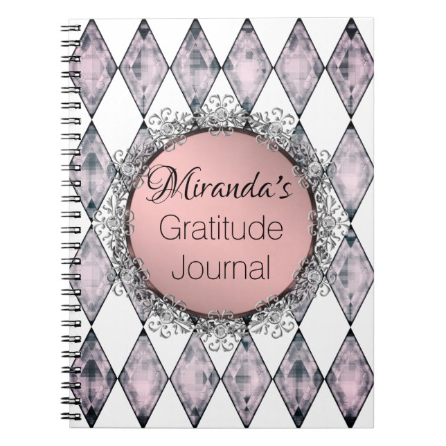 Pink Blush Harlequin Personalised Gratitude Notebook (Front)