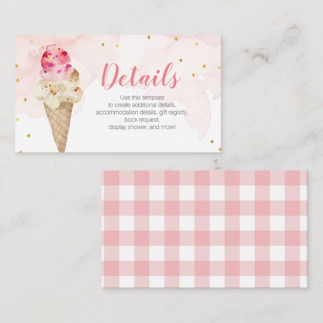 Pink Blush Ice Cream Details Bridal Shower Enclosure Card (Front/Back)