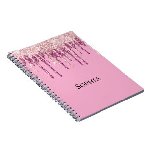 Pink Blush Ice Cream Glitter Drips Personalised Notebook