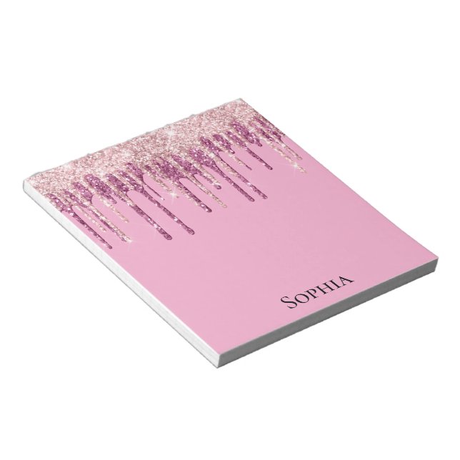 Pink Blush Ice Cream Glitter Drips Personalised Notepad (Angled)
