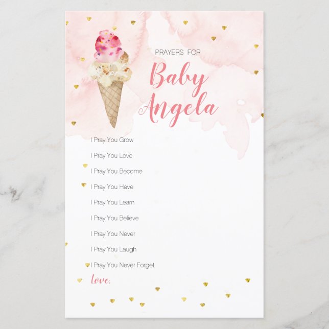 Pink Blush ice cream Glitter Prayers for Baby  (Front)